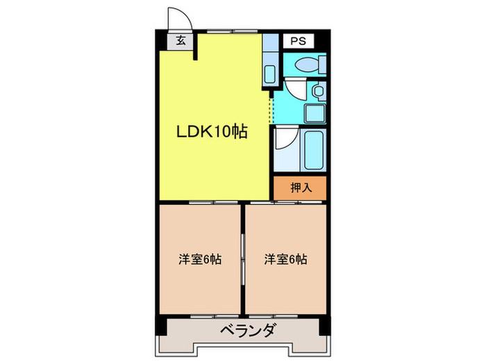 シャトー福(2LDK/4階)の間取り写真