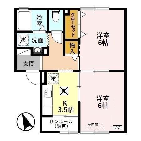 パルムドール01(2K/1階)の間取り写真