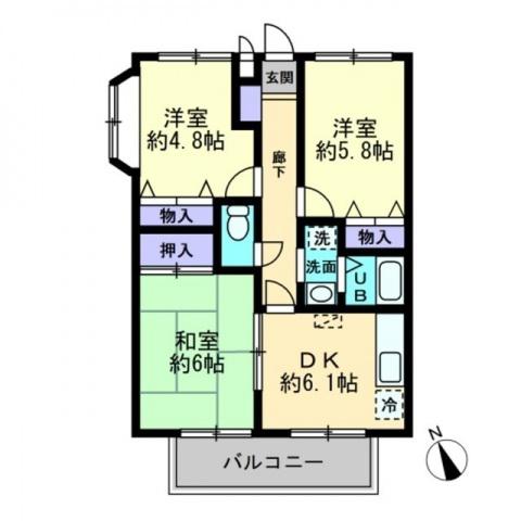 フォブール長船(3DK/2階)の間取り写真