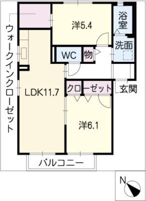 ラ・グラシューズV(2LDK/2階)の間取り写真