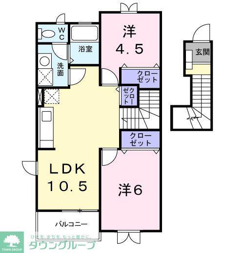 ソレイユ・B(2LDK/2階)の間取り写真