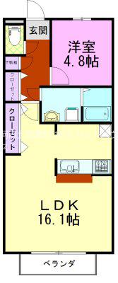 S-DESIGNビル(1LDK/4階)の間取り写真
