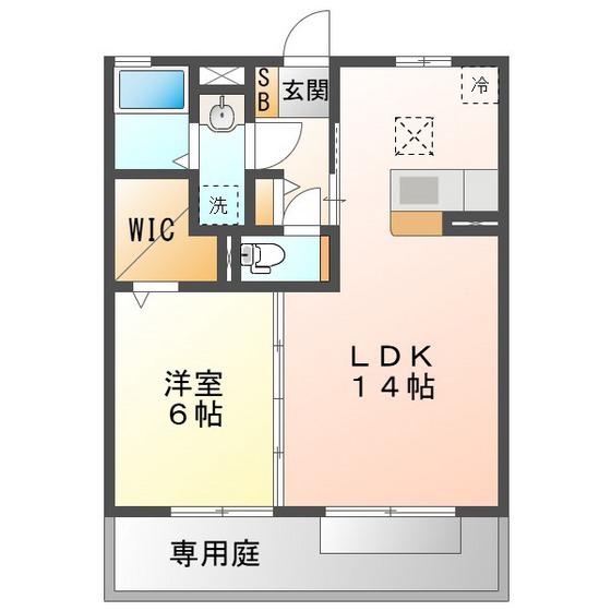 グランドソレーユC(1LDK/1階)の間取り写真