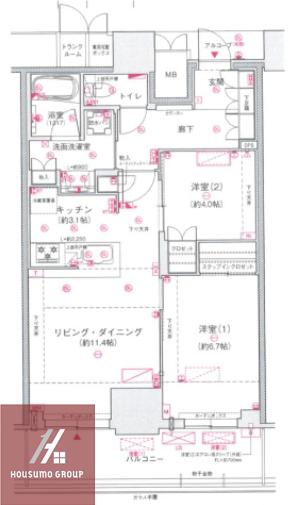 ジオタワー大阪十三(2LDK/24階)の間取り写真