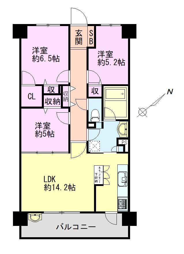 レグザ入間ヶ丘(3LDK/2階)の間取り写真