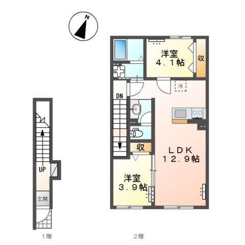 鹿嶋市大字平井 アパート工事(2LDK/2階)の間取り写真