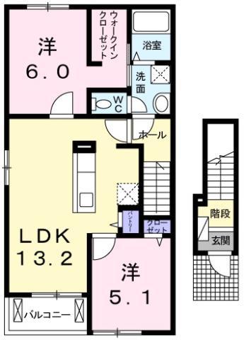 クラール名東イースト B(2LDK/2階)の間取り写真