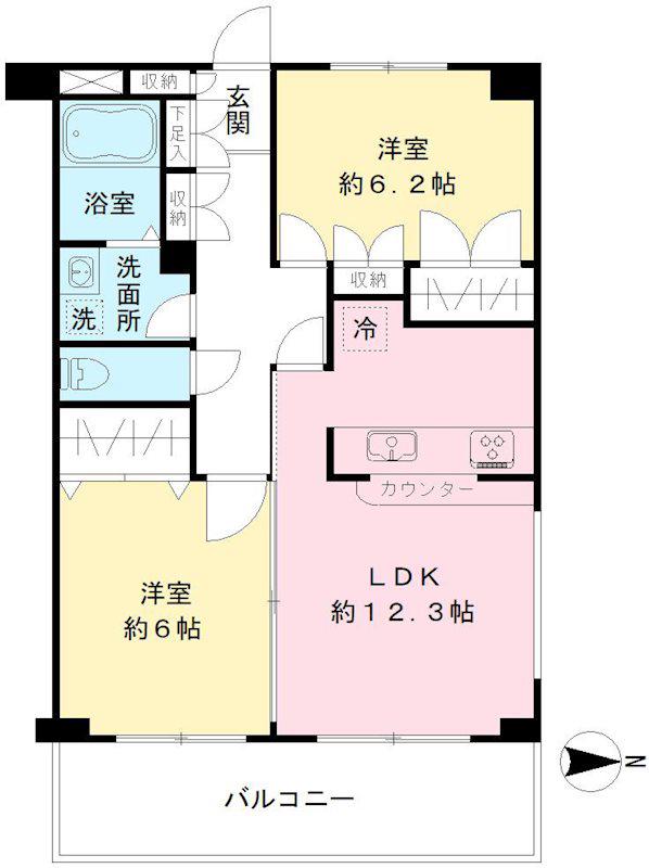 オルテンシア(2LDK/2階)の間取り写真