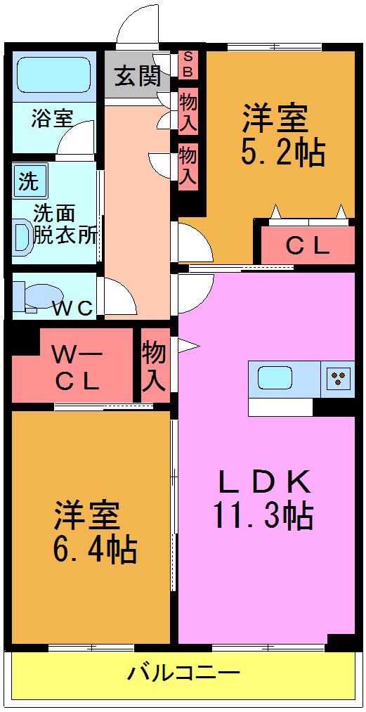 コントレイル(2LDK/2階)の間取り写真