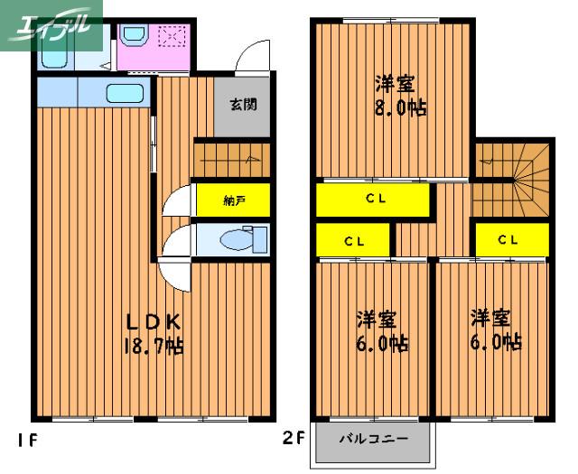 サニースクウェア津島C(3LDK/1階)の間取り写真