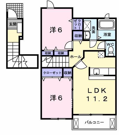ヴェル カレント B棟(2LDK/2階)の間取り写真