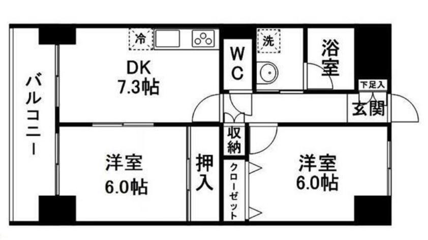 上杉八番館(2DK/3階)の間取り写真