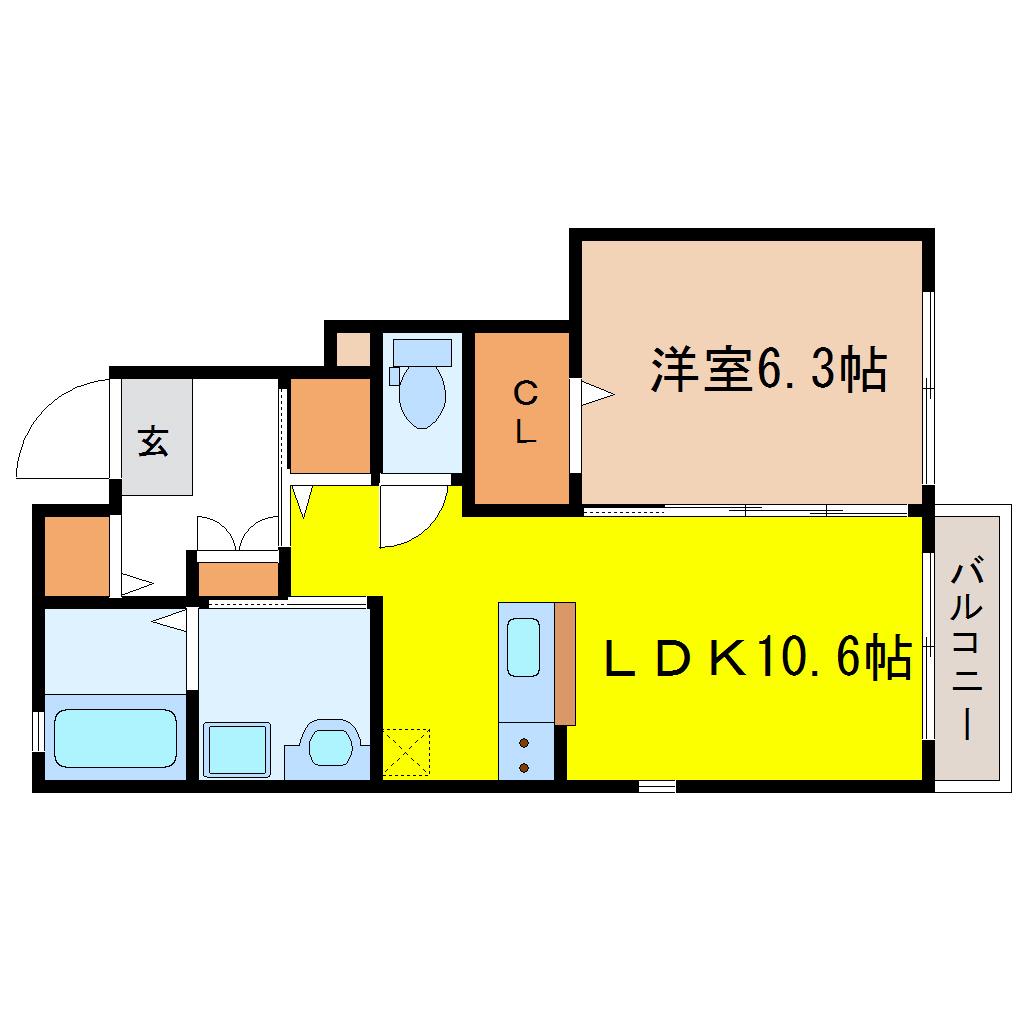 グランフォンテかじまち(1LDK/1階)の間取り写真