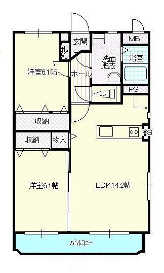 ジェンテ(2LDK/2階)の間取り写真
