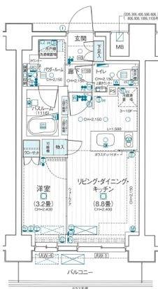 デュオステージ海老名II(1LDK/9階)の間取り写真