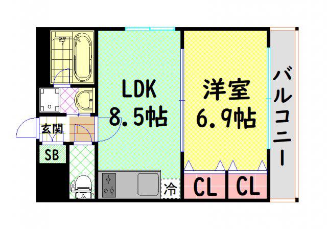 サザンパークス(1LDK/6階)の間取り写真