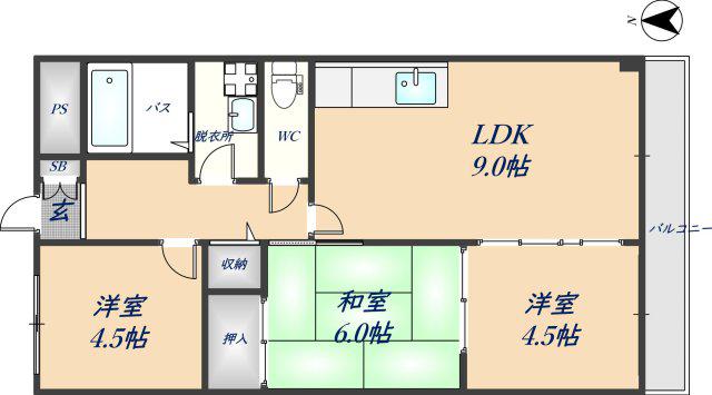 カーサフィオーレ壱番館(3LDK/5階)の間取り写真