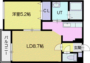 グランビア大谷地(1LDK/1階)の間取り写真