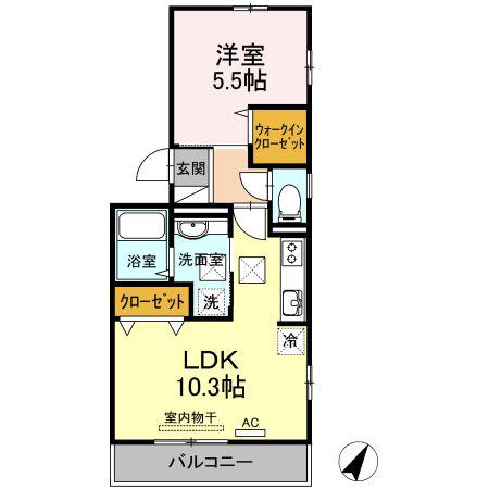 ハイム三条岡A棟(1LDK/1階)の間取り写真