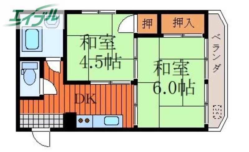 コーポ瀬戸内(2DK/3階)の間取り写真