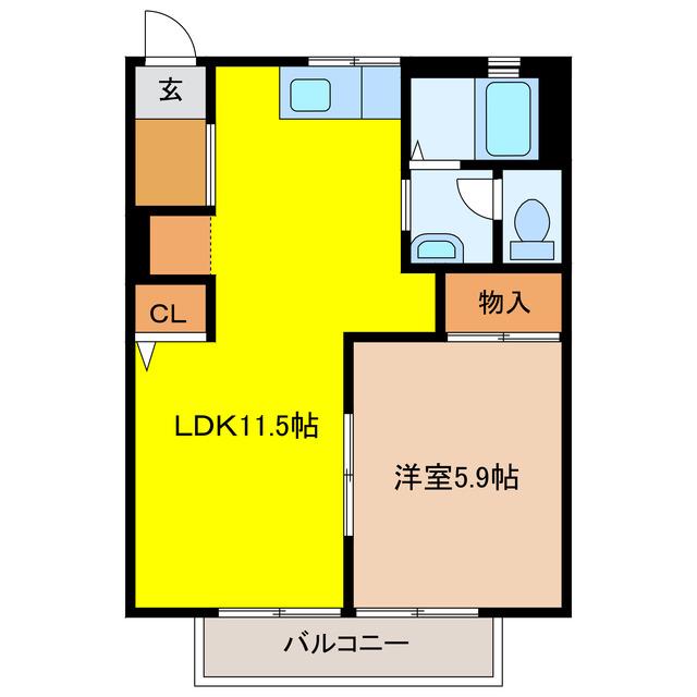 ハイツサンライズA・B(1LDK/2階)の間取り写真