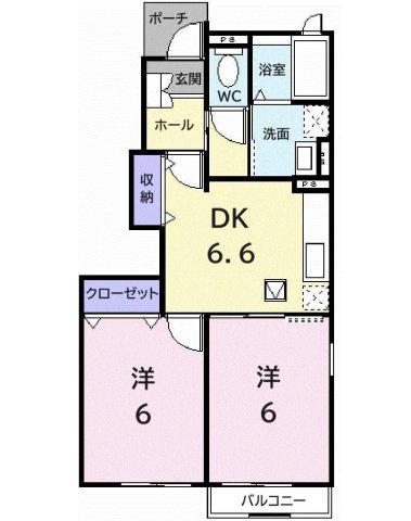コリーヌS・文教ハイツC(2DK/1階)の間取り写真