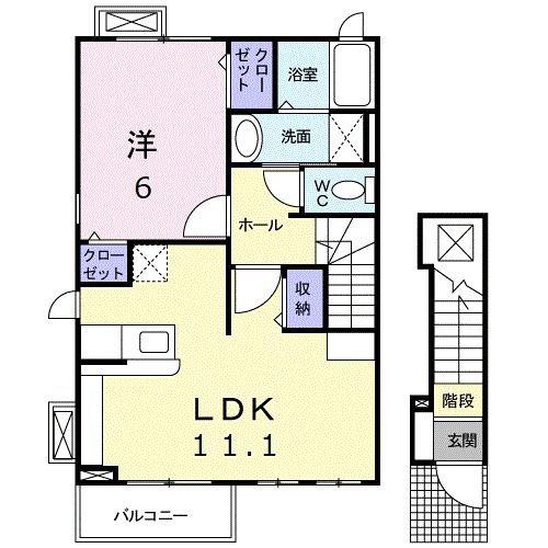 プレイティング II(1LDK/2階)の間取り写真