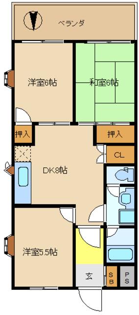 パールマンションII(3DK/3階)の間取り写真