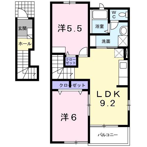 メゾン ド シャテーヌII(2LDK/2階)の間取り写真