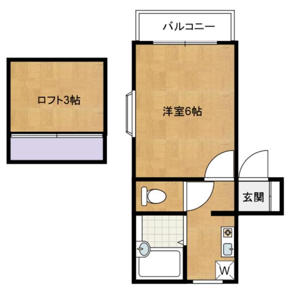 グランモア港ヶ丘2 A棟(1K/2階)の間取り写真