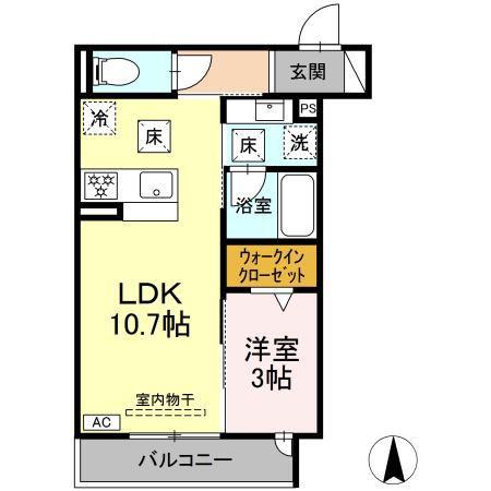 セレスティア田神 ウエスト(1LDK/1階)の間取り写真