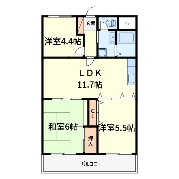 野田マンションIII(3LDK/4階)の間取り写真
