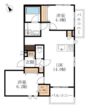 AF アルコバレーノ(2LDK/3階)の間取り写真