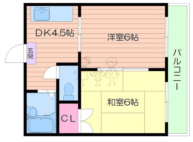 ICH田辺(2DK/2階)の間取り写真
