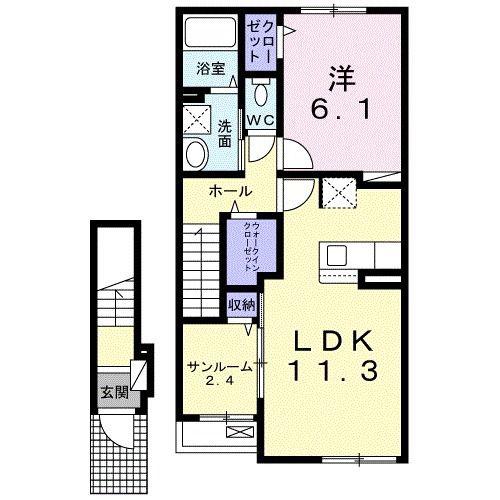 プリムローズ HAL(1LDK/2階)の間取り写真