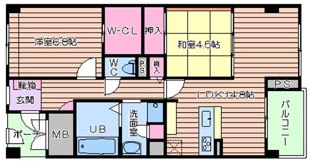 シャーメゾン白鷺(2LDK/4階)の間取り写真
