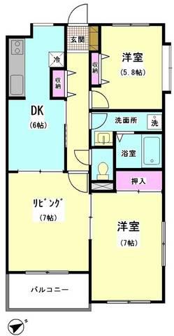エバーグリーンコート(3DK/5階)の間取り写真