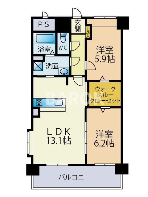ニューガイア博多東(2LDK/5階)の間取り写真