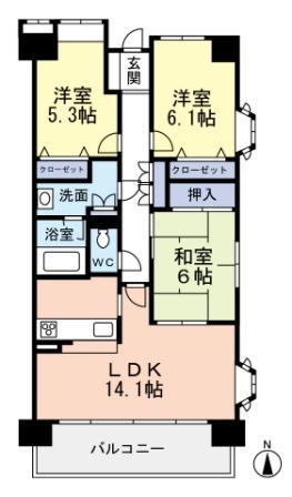 上杉シティハウス(3LDK/6階)の間取り写真