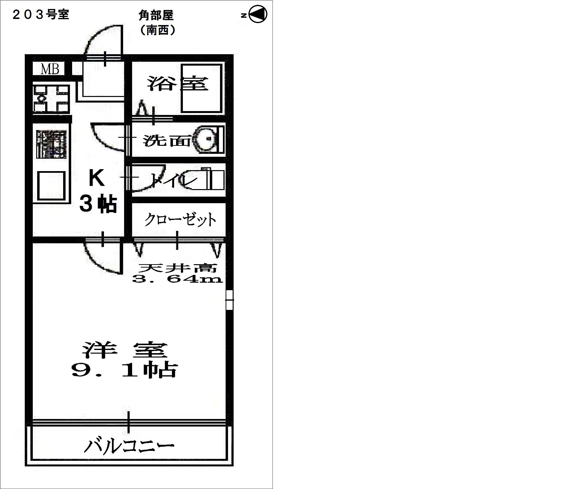 ノヴェレ石津(1K/2階)の間取り写真