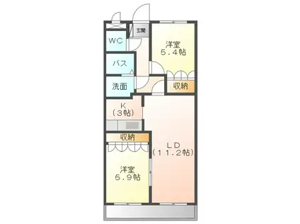 グランディール弐番館(2LDK/2階)の間取り写真