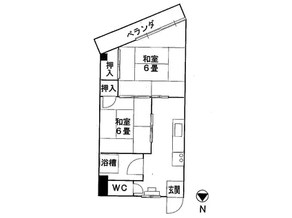 シャインマンション帝塚山(2K/3階)の間取り写真