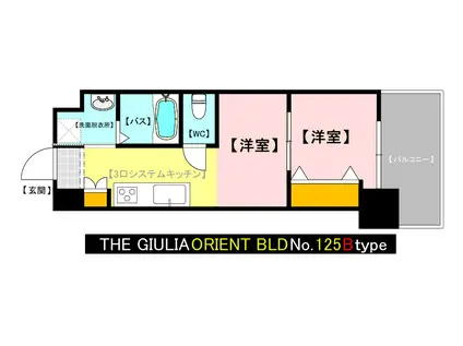 THE GIULIA ORIENT BLD NO.125(1DK/12階)の間取り写真