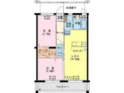 日向・永江町1丁目マンション(2LDK/3階)の間取り写真