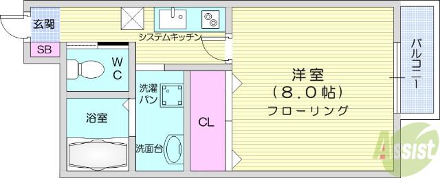 ポミエ北山(1K/1階)の間取り写真