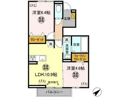 テラス丘の上C(2LDK/1階)の間取り写真