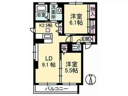 シャーメゾンしおやの杜 A棟(2LDK/1階)の間取り写真