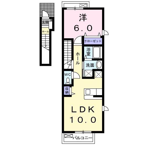 デイジーヒルズII(1LDK/2階)の間取り写真