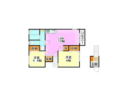 KMハイツVII B棟(2LDK/2階)の間取り写真