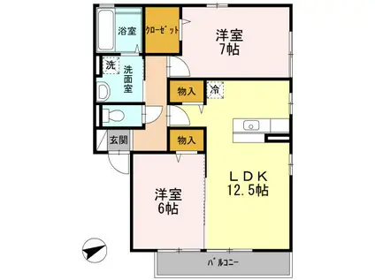 サニーヒル(2LDK/2階)の間取り写真